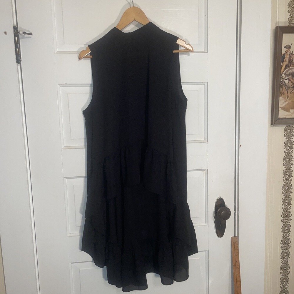 Kaari Blue Size L Black Hi-lo Sleeveless Shirt Flowy Ruffled Thin Lightweight